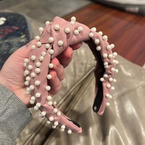 Lele Sadoughi Faux Leather Mauve Headband with Pearls